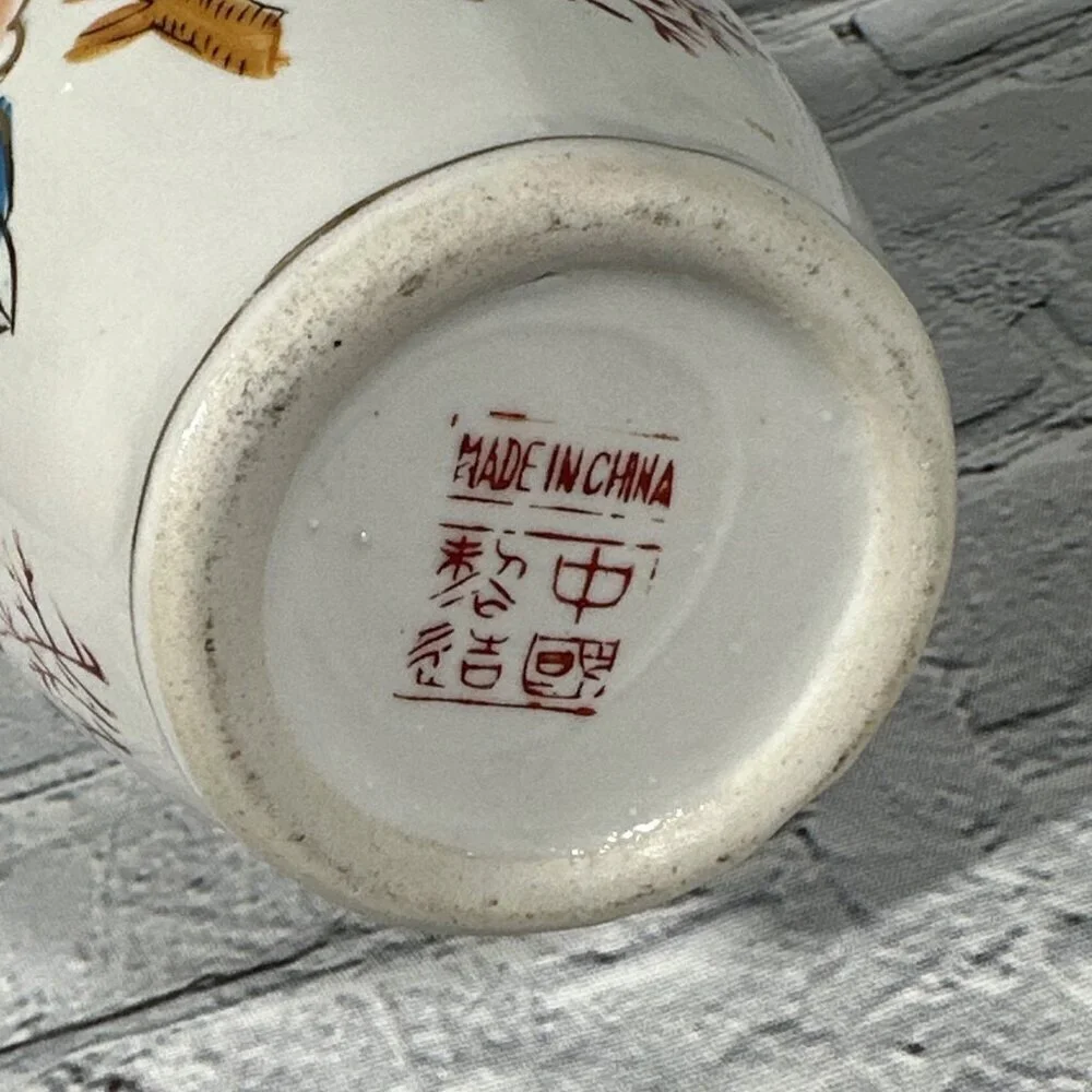 Vintage Floral Bird Hand Painted Chinese Porcelain Vase 8”